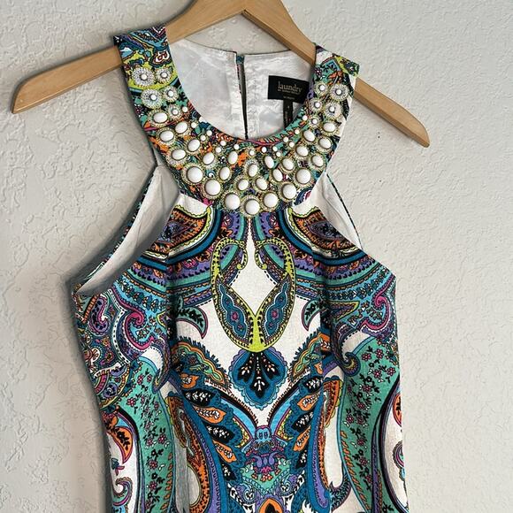 Laundry by Shelli Segal Dress Brunch Shower Paisley Beaded Halter Preppy - Picture 2 of 11